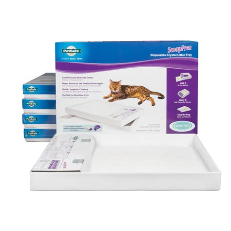 Petsafe reusable litter tray - The ScoopFree litter box comes packed with everything you need to get started. I pulled out the main plastic body of the litter box, which forms the sides of the box and includes its automatic raking mechanism, the AC adapter and 10-foot power cable, a cardboard litter tray, and a bag of silica gel crystal litter.
